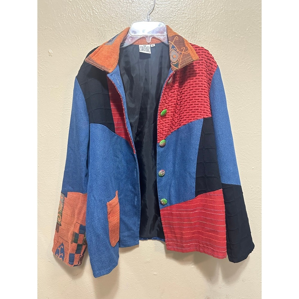 Parsley & Sage Jacket M Patchwork Multicolor Button Up‎ Blazer Coat